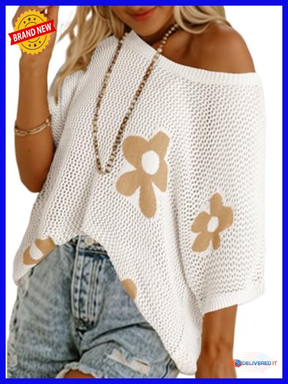 Dokotoo Floral Crochet Sweater Swimsuit Coverup Lightweight Knit Pullover Beach